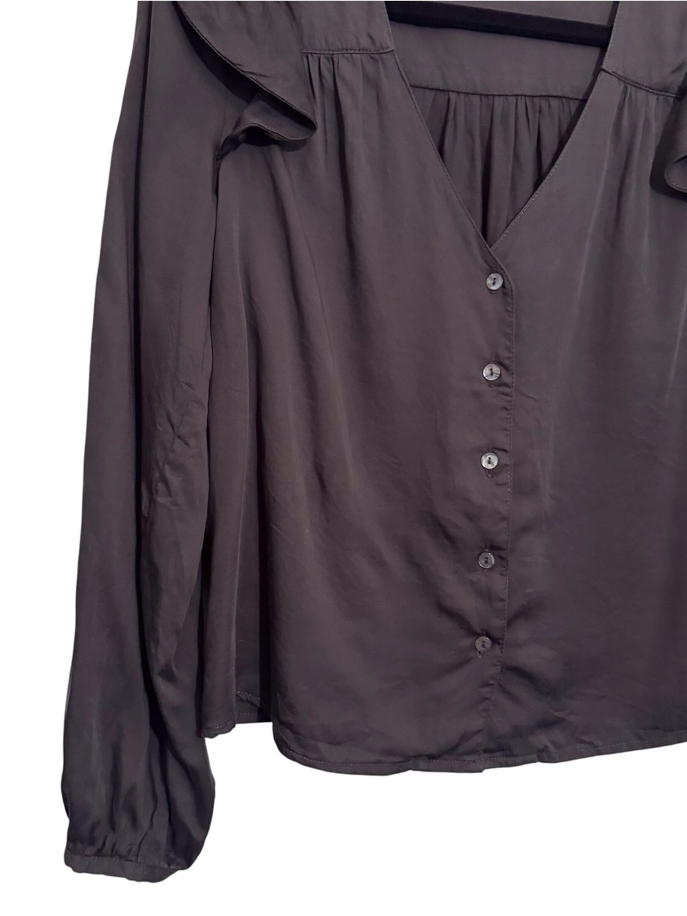 Marine Layer Size Small Ruffle Rory Top Long Sleeve Button Blouse Lyocell Boho - Picture 3 of 6